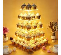 Vdomus Pastry Stand 5 Tier Acrylic Square Cupcake Display Stand with LED String Lights, Dessert Tree Tower Serving Platter for Birthday Wedding Party Decoration
