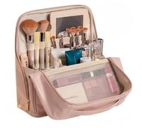 Vdones Travel Makeup Bag for Women, Waterproof PU Leather Toiletry Organiser with Built-in Mirror & Luggage Strap