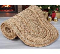 VDS 1 PC Braided Jute Rug Runner 33 x 182 cm Oval - Handwoven Natural Fibre Hallway Runner, Reversible Flat Weave, Eco-Friendly Rustic Farmhouse Boho Floor Runner for Kitchen, Corridor & Entryway