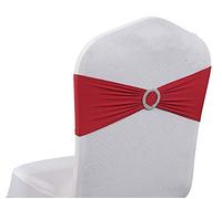 VDS - Apple Red | Spandex Chair Sashes Bows | 10 PCS | Stretch Elastic Banquet Universal Folding Chair Band Tie with Silver Buckle Slider for Wedding Party Conference Celebration Event Decoration