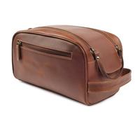 VDS Genuine Leather Toiletry Bag for Men - Unisex Rustic Vintage Handcrafted Full-Grain Buffalo Leather Travel Dopp Kit with Waterproof Lining & Handle, Shaving & Grooming Kit Organizer Pouch - Tan