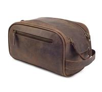 VDS Genuine Leather Toiletry Bag for Men - Unsex Rustic Handcrafted Full-Grain Buffalo Leather Travel Dopp Kit with Waterproof Lining & Handle, Shaving & Grooming Kit Organizer Pouch - Vintage Brown