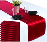 VDS Pack of 10 Satin Table Runners for Wedding & Party Décor 12” x 108”, Smooth Glossy Sateen Fabric Runner, Dining Table Decoration for Reception Banquet & Events Hotel Restaurant - Apple Red