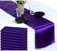 VDS Pack of 10 Satin Table Runners for Wedding & Party Décor 12” x 108”, Smooth Glossy Sateen Fabric Runner, Dining Table Decoration for Reception Banquet & Events Hotel Restaurant - Cadbury Purple