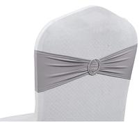 VDS - Silver Grey | Spandex Chair Sashes Bows | 100 PCS | Stretch Elastic Banquet Universal Folding Chair Band Tie with Silver Buckle Slider for Wedding Party Conference Celebration Event Decoration