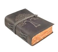 VDS Tree of Life Leather Journal 7 x 5 Inches - Vintage Handmade Leather Bound Diary with 200 Deckle Edge Antique Papers - Book of Shadows, Sketchbook, Writing Notebook for Men & Women - Grey