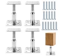 VDSTAR Pack of 4 Post Brackets Height Adjustable 100-150 mm Support Base Galvanised Post Holders for Fences Patio Shelters Carports Pergolas