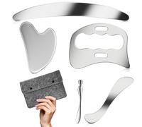 VDTEB 5 in 1 Muscle Scraper Tool Kit, Scraping Massage Tools for Physical Therapy, Derma Edge Massage Tool & Stainless Steel GuaSha Massage Scraper Tool for Face and Body（5 PCS） (Grey)