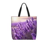 VducK Canvas Tote Bag For Women Reusable Grocery Bags Portable Shopping Bags Romantic Purple Lavender Shoulder Bag
