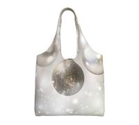 VducK Canvas Tote Bag For Women Reusable Grocery Bags Portable Shopping Bags Silver Xmas Balls Shoulder Bag