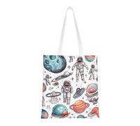 VducK Canvas Tote Bag For Women Reusable Grocery Bags Portable Shopping Bags Space Theme Shoulder Bag