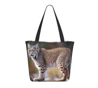 VducK Canvas Tote Bag For Women Reusable Grocery Bags Portable Shopping Bags Wild bobcat Shoulder Bag