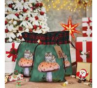 VducK Large Christmas Gift Bags for Presents Cat on mushroom Christmas Gift Bags Christmas Gift Wrap Reusable Christmas Bags for Gifts