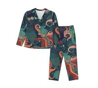 VducK Pyjamas for Women Abstract Octopus Pjs Set Soft Button Up Pajama Set Long Sleeve Shirt and Pajama Pants Lounge Sets S-XXL Black
