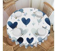 VducK Simple Blue Heart Shape Print Round TableCloth Water Resistance Table Cloth Dining Table Cover Wipeable Circular Tablecloth for Home Dinning Kitchen Party Picnic Patio Table Cover 152 cm