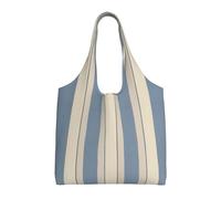 VducK Tote Bag for Women Blue Beige Stripe Tote Bags with Zipper Large Capacity Casual Shoulder Handbags
