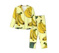 VducK Womens Pajama Set Banana Print Long Sleeve Pajama for Women Loungewear Soft Ladies Pyjamas 2 Pcs Sleep Pjs Set L Black