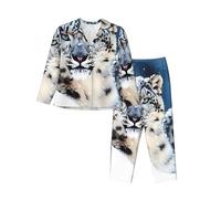 VducK Womens Pajama Set snow leopard Long Sleeve Pajama for Women Loungewear Soft Ladies Pyjamas 2 Pcs Sleep Pjs Set M Black