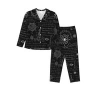 VducK Womens Pajama Set Supernatural Long Sleeve Pajama for Women Loungewear Soft Ladies Pyjamas 2 Pcs Sleep Pjs Set L Black