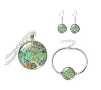 vdwv 3PCS Necklace Set Colorful Van Gogh Starry Night Sunflower Earrings Sky Painting Necklace Bracelet Art Jewelry Set Artistic Painting Dangle Earrings Bracelet Set Jewelry for Women, Glass, No