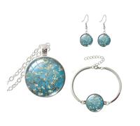 vdwv 3PCS Necklace Set Colorful Van Gogh Starry Night Sunflower Earrings Sky Painting Necklace Bracelet Art Jewelry Set Artistic Painting Dangle Earrings Bracelet Set Jewelry for Women, Glass, No