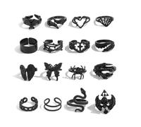 vdwv Balck Gothic Ring Set for Women Dark Bat,Butterfly, Spider, Snake,Skull Knuckle Stacking Rings Punk Vintage Cool Statement Ring for Men Alternative Jewelry, open, Alloy Steel, No Gemstone