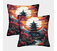 VDYNDYIW 3D Printed Ancient Pagoda Throw Pillow Covers Japanese Style Pillow Case Cushion Garden Cushion Super Soft Pack of 2 for Home Couch Sofa Decorative, Gifts 50x50cm