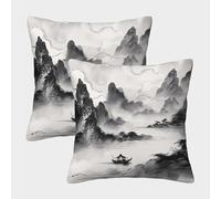 VDYNDYIW 3D Printed Ink Painting Square Pillowcases Chinese Style Pillow Case Cushion Garden Cushion Super Soft Pack of 2 for Patio,Couch, Tent, Balcony And Sofa 45x45cm