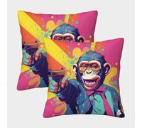 VDYNDYIW 3D Printed Monkey Throw Pillow Covers Pop Art Square Throw Pillow Decorative Super Soft Pack of 2 for Patio,Couch, Tent, Balcony And Sofa 45x45cm