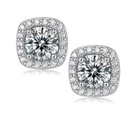 Ve Celestelle Moissanite Square Halo Stud Earrings 0.5-2ct D Color VVS1 Lab Made 18K Gold Plated 925 Sterling Silver Hypoallergenic Earrings for Women Men Wedding, 1 carat-(0.5ct*2)-8mm, Moissanite
