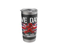 VE Day 2025 WW2 80th Anniversary Union Jack V E Day Stainless Steel Insulated Tumbler