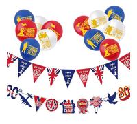 VE Day 80 Years Banner and 18pcs 12inch Red Blue White Latex Balloons,VE Day 80th Anniversary Balloons Party Pack for Celebration 2025 Victory in Europe VE Day 80th Anniversary Party Decorations