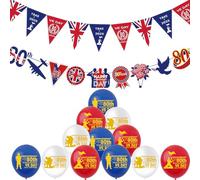 VE Day 80th Anniversary Balloons Party Pack,VE Day 80 Years Banner and 18pcs 12inch Red Blue White Latex Balloons for Celebration 2025 Victory in Europe VE Day 80th Anniversary Party Decorations
