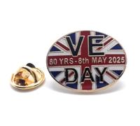 VE Day 80th Anniversary Union Jack Commemorative Lapel Pin Badge, 8th May 2025
