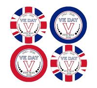 VE Day Celebration Sticker Sheet (45mm Stickers, 24 Stickers on a Sheet) Perfect for Street Parties! VE Day Party Decor Design 1 (Design 1, 24)