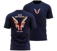 VE Day Mens T Shirt 80th Anniversary Large Back Print Union Jack Chest Design Celebration Tee, L, Navy