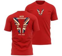 VE Day Mens T Shirt 80th Anniversary Large Back Print Union Jack Chest Design Celebration Tee, XXL, Red