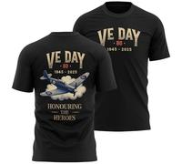 VE Day T Shirt for Men Honouring The Heroes Back Front Print 80th Anniversary Tee for Him to Celebrate, XL, Black