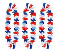 VE Day Union Jack Theme Hawaiian Flower Lei - 3x Red, White and Blue Necklace British Colours Coronation Sports Supporters