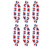 VE Day Union Jack Theme Hawaiian Flower Lei - 6x Red, White and Blue Necklace British Colours Coronation Sports Supporters