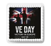 VE Day Victory Europe World War WW2 Remembrance 7.5 inch SQUARE on Decor Icing Sheet Edible Cake Topper - Perfect for Decorating Larger Cakes