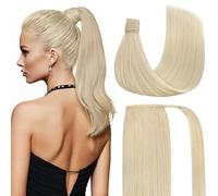 Ve Sunny Hair Extensions Ponytail Real Human Hair Wrap Around Clip in Ponytail Hair Extensions Straight Extensions Human Hair for Women White Platinum Blonde 22inch 80G