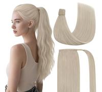 Ve Sunny Ponytail Extension Human Hair Blonde 80g Clip in pony tail hair Pltinum Blonde Human Hair Ponytail Extension White Color Can Be Dyeable Pony Tail Hair Short 22inch
