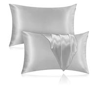 Veaken Mulberry Silk Pillowcase 2 Pack, 25 Momme, 600 Thread Count, Pure Silk Both Sides, Hidden Zipper (Gray, 20''×26'')