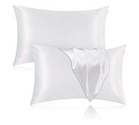 Veaken Silk Pillowcase for Hair and Skin 2 Pack 100% Mulberry Silk 25 Momme 600 Thread Count Double Sided Pure Silk Pillowcase Hidden Zipper (White, Queen 20 x 30 Inch)