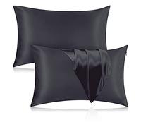Veaken Silk Pillowcase for Hair and Skin, 2 Pack 100% Mulberry Silk Pillowcase 25 Momme, 600 Thread Count, Both Side Pure Silk Pillow Cover with Hidden Zipper (BlackGray, King 20''×36'')