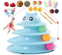 Vealind Cat Toys Bundle 21 PCS Kitten Toy for Indoor Cats Roller Balls Interactive Fun Roller 4 Level Cat Tower for Exerciser Wand Kitty Toy Set