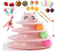 Vealind Cat Toys Bundle 21 PCS Kitten Toy for Indoor Cats Roller Balls Interactive Fun Roller 4 Level Cat Tower for Exerciser Wand Kitty Toy Set (Pink)