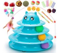 Vealind Cat Toys Bundle 21 PCS Kitten Toy for Indoor Cats Roller Balls Interactive Fun Roller 4 Level Cat Tower for Exerciser Wand Kitty Toy Set (Blue)