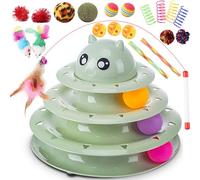 Vealind Cat Toys Bundle 21 PCS Kitten Toy for Indoor Cats Roller Balls Interactive Fun Roller 4 Level Cat Tower for Exerciser Wand Kitty Toy Set (Green)